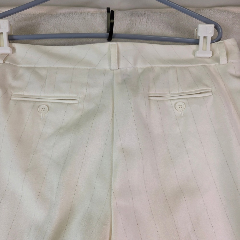 New York & Company Stretch Pinstripe Wide Leg Pants White Silver Metallic 14 A - Picture 8 of 8
